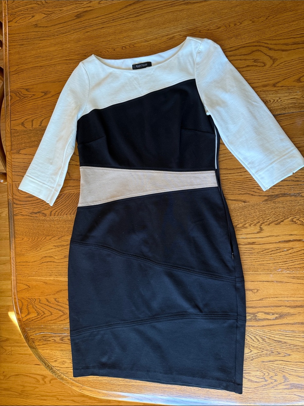 WHBM Black, White & Cream Colorblock Long Sleeve Sheath Dress